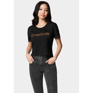 NWT BEBE SPORT LOGO RAINBOW COVERSTITCH TEE SZ LARGE